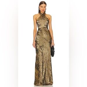 NWT Veronica Beard Alberta Lamé Dress (Brass)